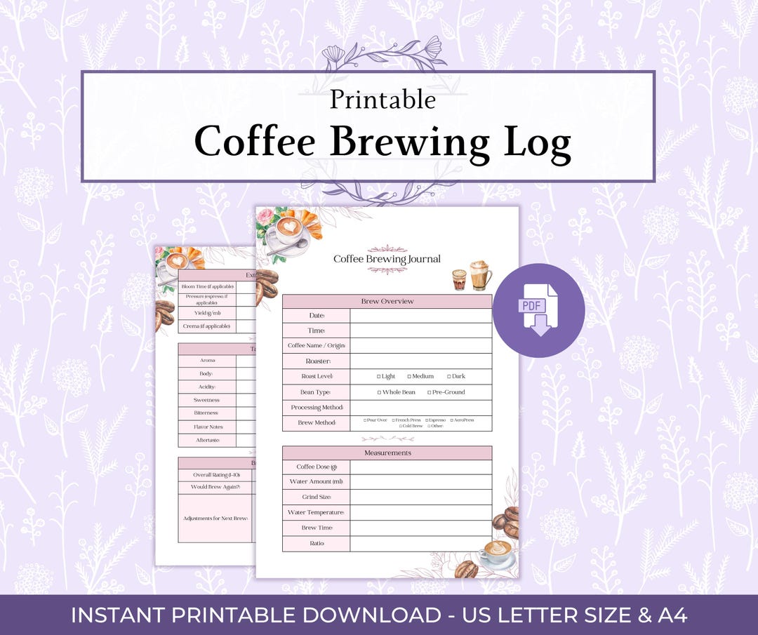 Coffee Brew Log Printable PDF, Pour Over Espresso Tracker, Home Barista ...