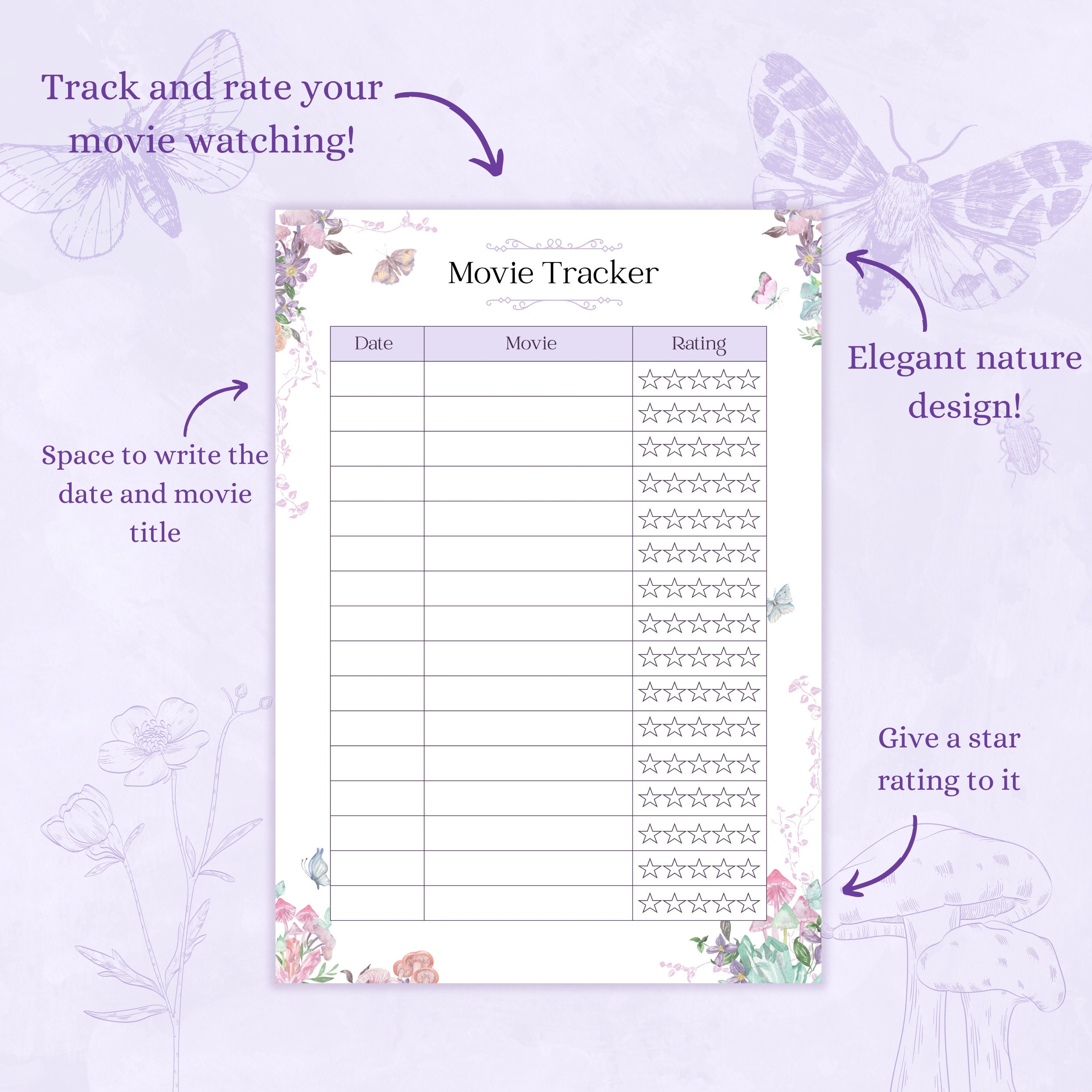 Movie Tracker Printable PDF | Movie Critic | Movie Night | Movie Review ...