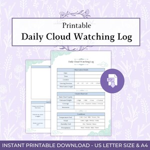 Cloud Watching Journal Printable PDF, Cloud Observation Log, Sky Watching Journal, Weather Nature Journal, Mindful Sky Log