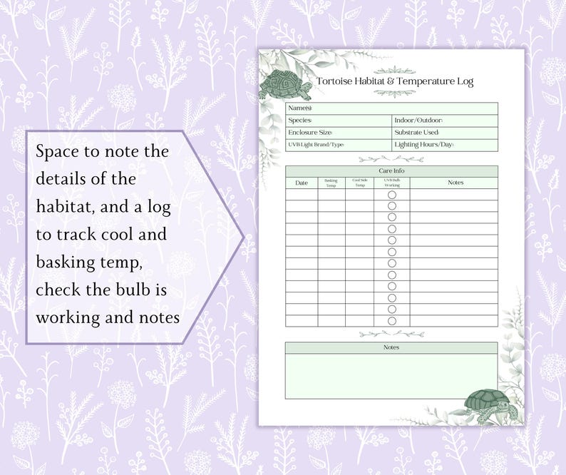 Image result for Tortoise Habitat & Temperature Log Printable PDF | Reptile Temp Tracker ...