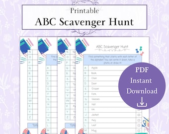 ABC Scavenger Hunt Printable PDF | Alphabet Scavenger Hunt | ABC Game For Kids | Preschool Treasure Hunt Sheet