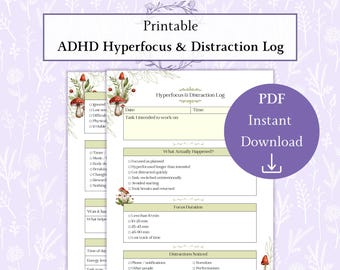 ADHD Hyperfocus & Distraction Log Printable PDF, Focus Tracker for Women with ADHD, Executive Dysfunction Support, Neurodivergent Planner