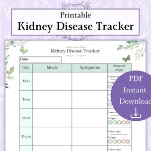 Afdrukbare pdf met nierziektetracker | Chronische nierziekte logboek | Symptoomtracker | Medische tracker