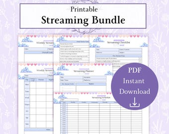 Live Livestreaming Bundle Druckbare PDF | Livestream-Planer | Sendeplan | Tracking Ziele | Checkliste für den Stream