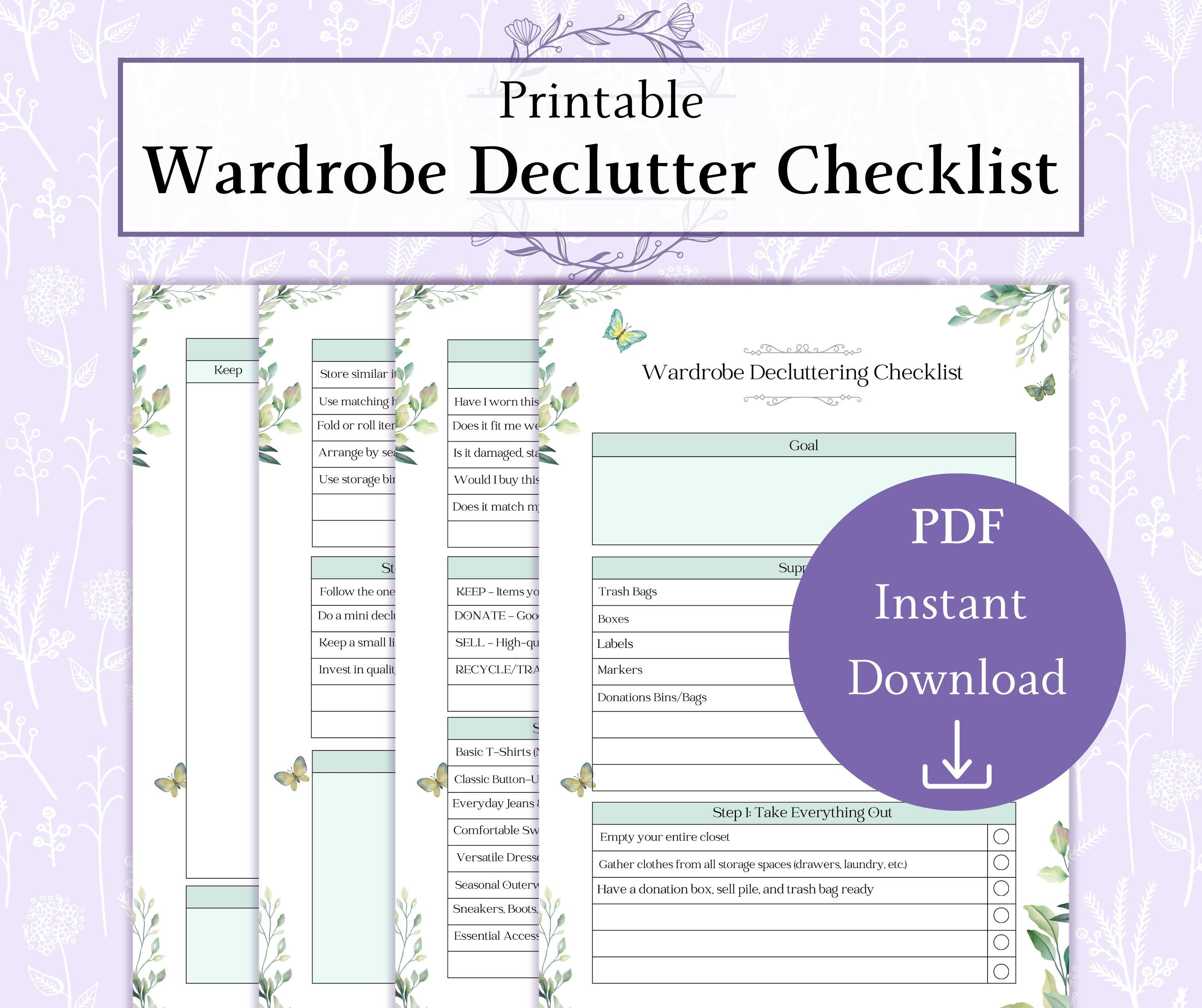 Closet Cleanout Printable PDF | Declutter Wardrobe Checklist | Wardrobe ...