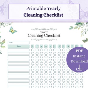 Jaarlijkse schoonmaakchecklist afdrukbare pdf | Schoonmaakschema | Maandelijkse schoonmaaktakenlijst | Diepe reiniging