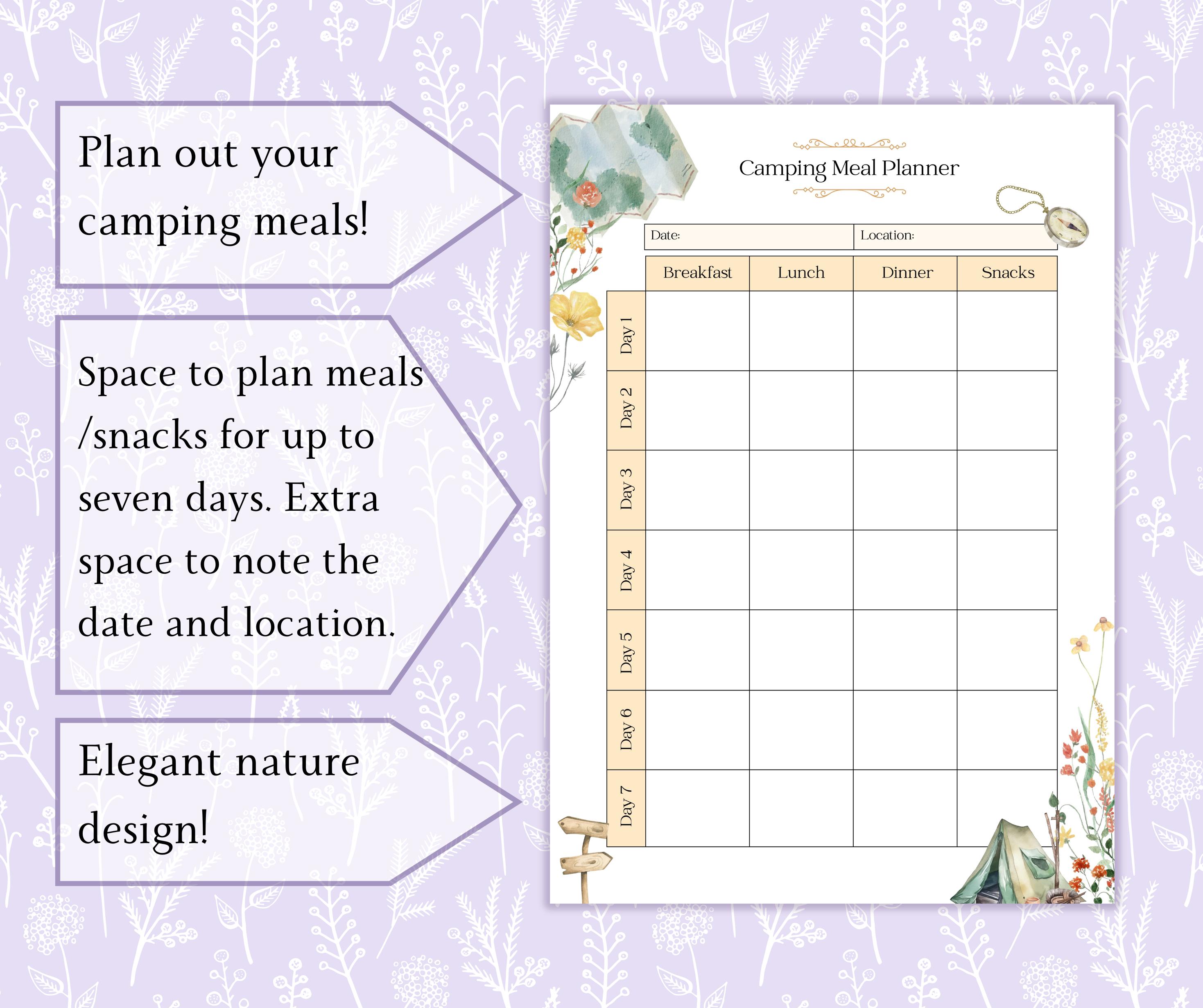 Camping Meal Planner Printable PDF | Meal Prep | Camping Meal Plan ...