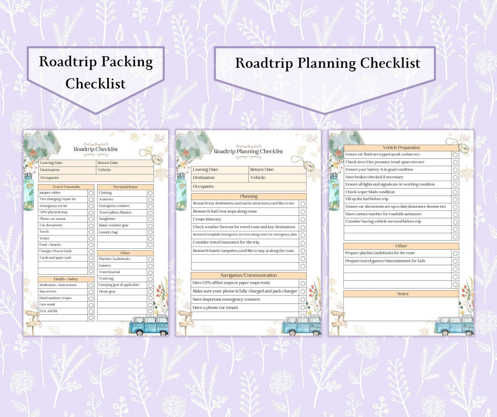 Roadtrip Checklist Bundle Printable PDF Roadtrip Planner Road Trip roadtrip-checklist-bundle-printable-pdf-roadtrip-planner-road-trip