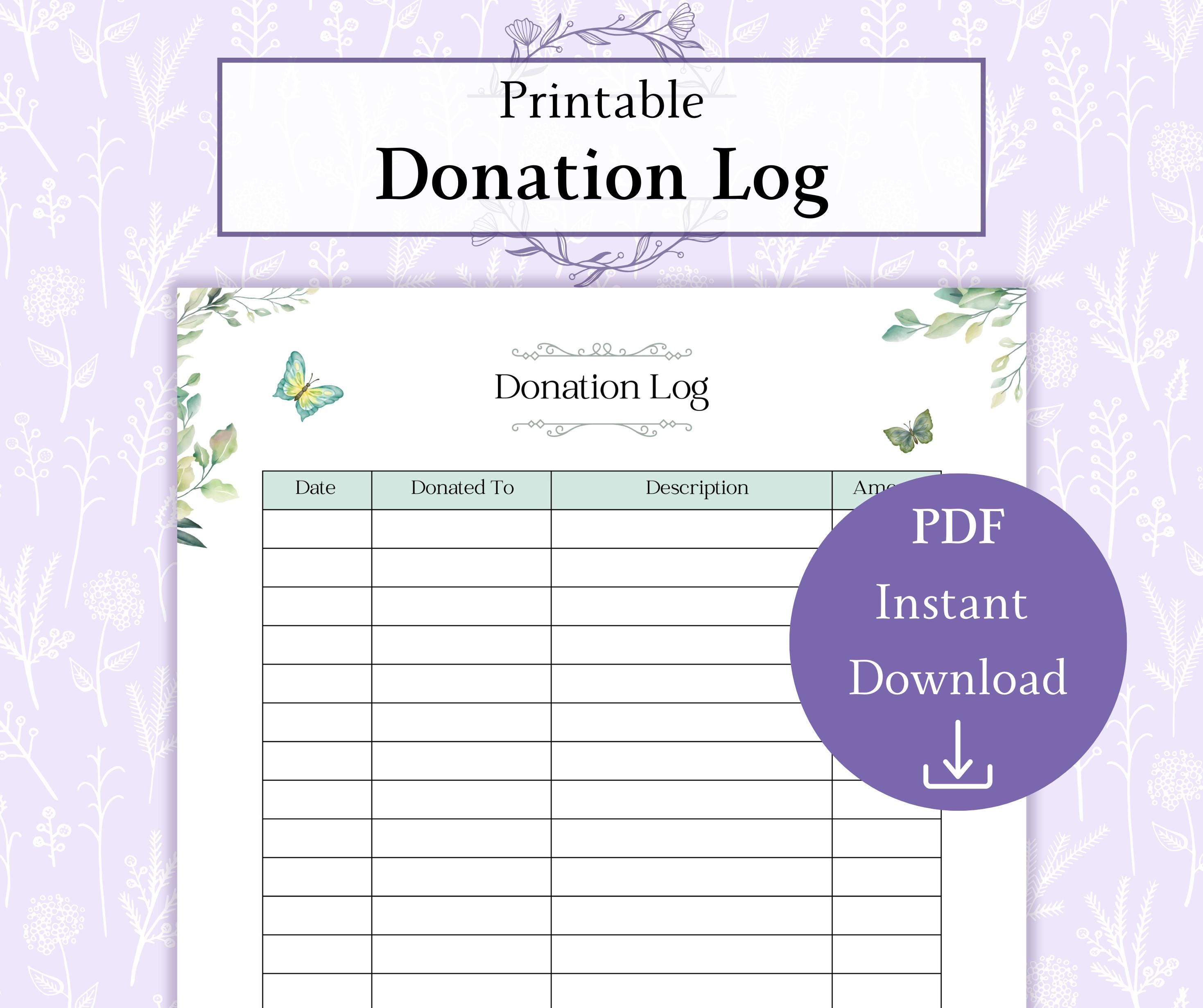 Donation Log Printable PDF | Sponsors Tracker | Donation Chart | Offering Log | Donation List