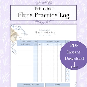 Fluit oefentabel afdrukbare pdf | Wekelijks oefenlogboek | Boekblad fluitlesplan | Fluitschema | Fluitoefenlogboek