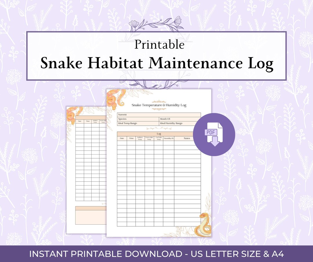 Snake Habitat Maintenance Log Printable PDF, Reptile Enclosure Tracker ...
