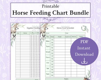 Horse Feeding Chart Bundle Printable PDF | Equine Feeding Chart | Horse Feed Schedule | Equine Record PDF