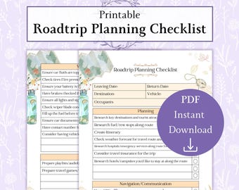 Roadtrip Planning Checklist Printable PDF | Travel Itinerary Roadtrip Essentials | Roadtrip Itinerary | Travel Trip Notes