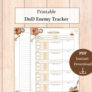 PDF para impressão do Rastreador de Inimigos DnD | Rastreador de Encontros | Kit de Ferramentas DnD DM | Kit de Mestre de Masmorras | Gráfico de Inimigos do Rastreador de Monstros DM