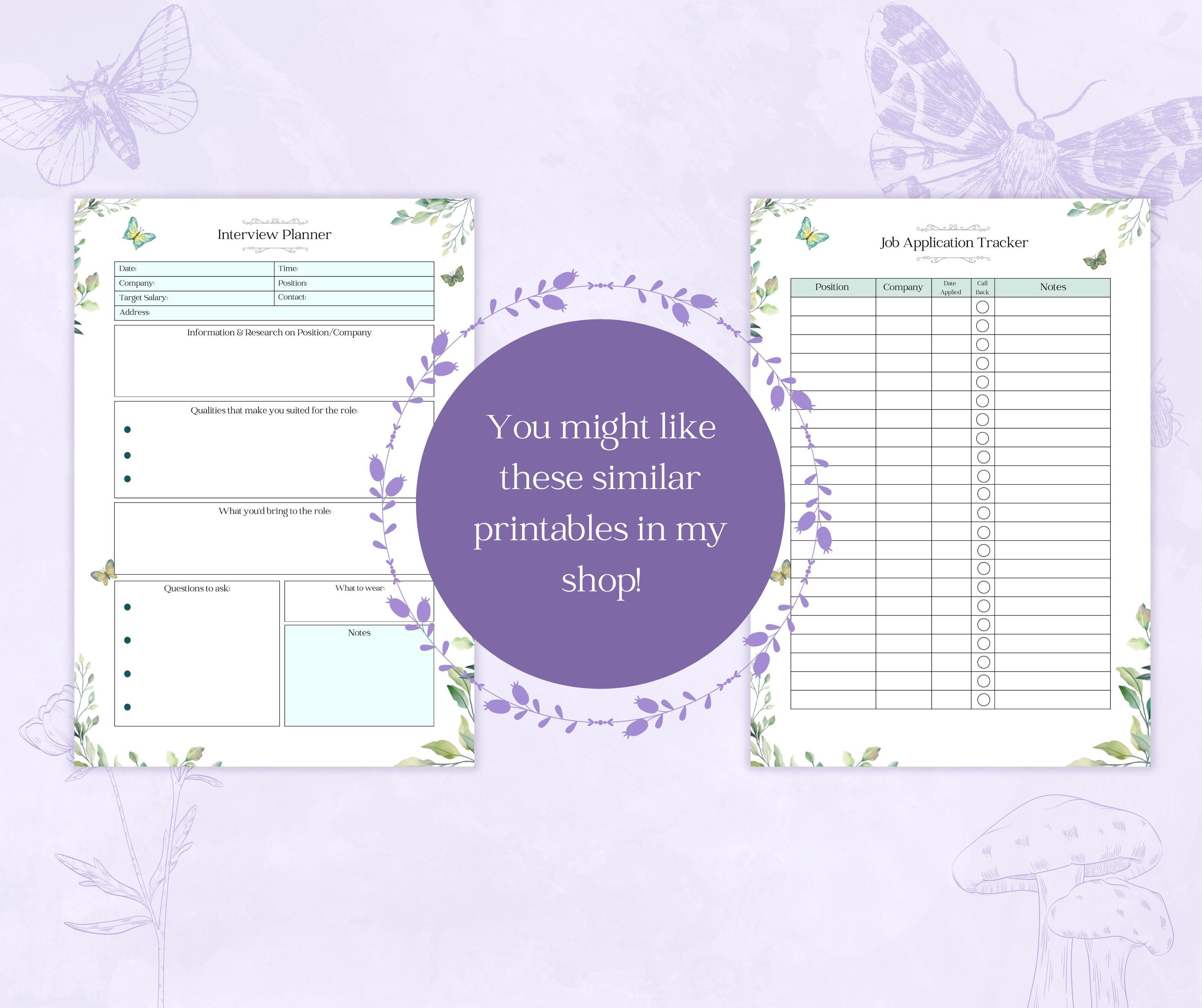 Interview Tracker Printable PDF | Job Application Tracker | Business ...