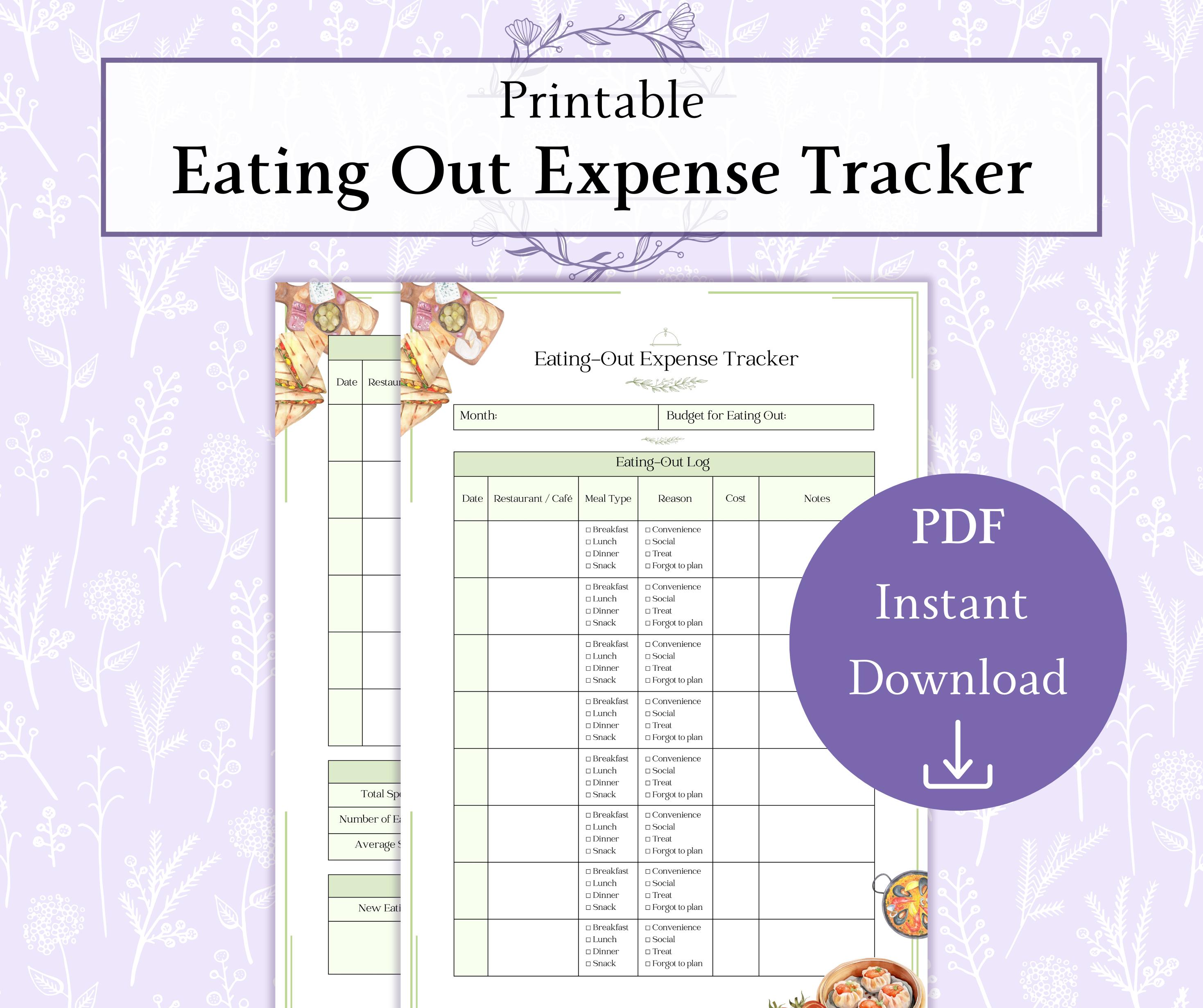 Eating Out Expense Tracker Printable PDF, Food Budget Planner ...