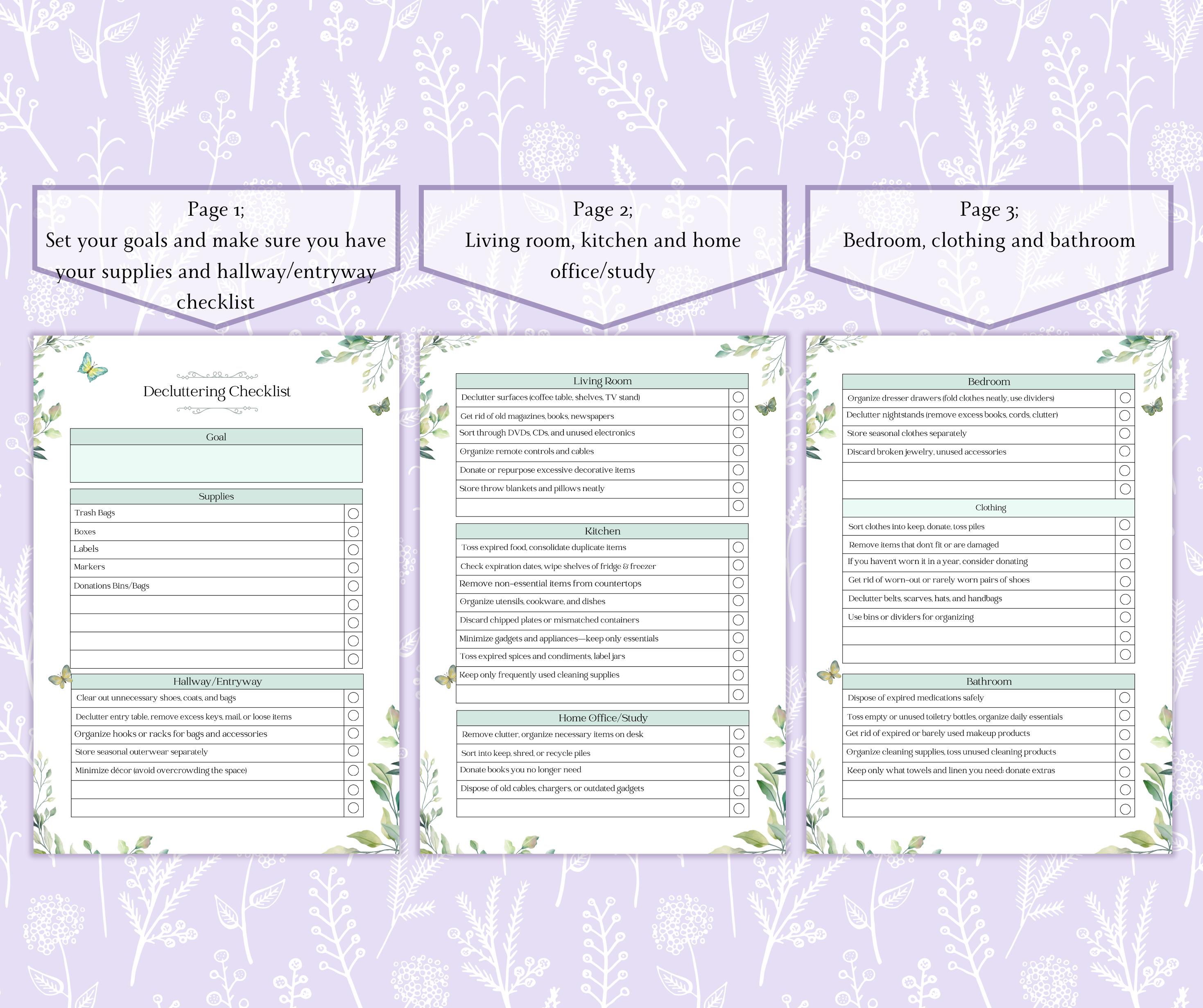 Decluttering Worksheet Checklist Printable PDF | Cleaning Checklist ...
