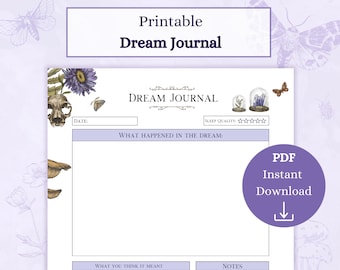 Journal de rêves PDF imprimable | Journal des sorcières | Interprétation des rêves | Journal du sommeil | Rêve lucide | Dark Academia