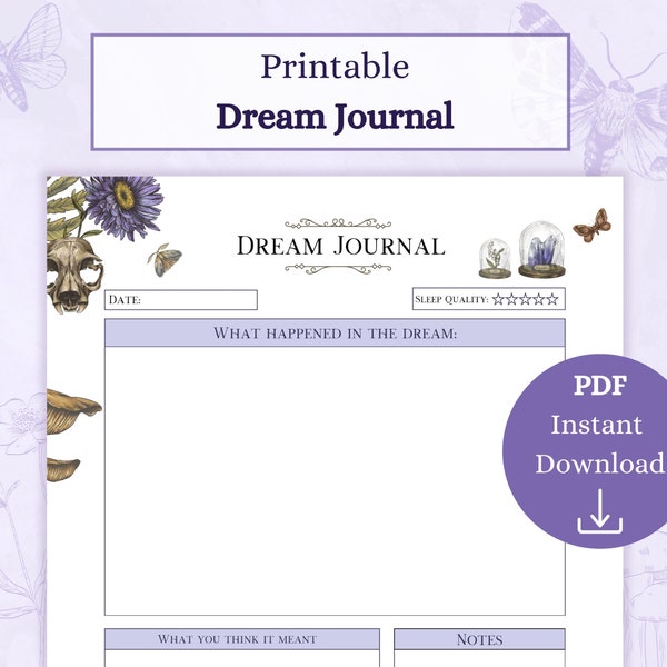 Dream Journal Printable PDF | Witchy Journal | Dream Interpretation | Sleep Diary | Lucid Dreaming | Dark Academia