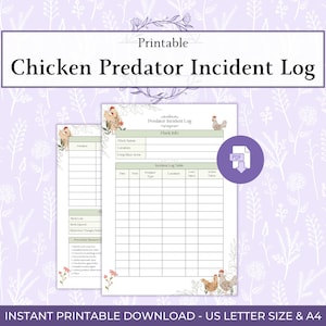 Chicken Predator Incident Log Printable PDF, Backyard Chicken Safety Tracker, Poultry Attack Record Sheet, Coop Security Planner