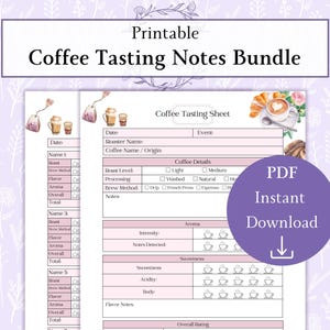 Coffee Tasting Notes Bundle Printable PDF, Coffee Tasting Sheet, Coffee Lovers Printable, Barista Event Activity, Home Barista Planner