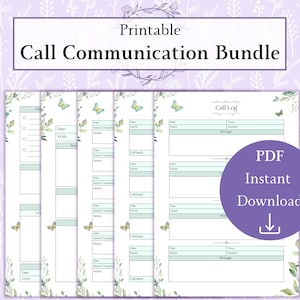 Call Communication Log Bundle Printable PDF | Cold Call Tracker | Voicemail Log | Call Log | Phone Call Planner