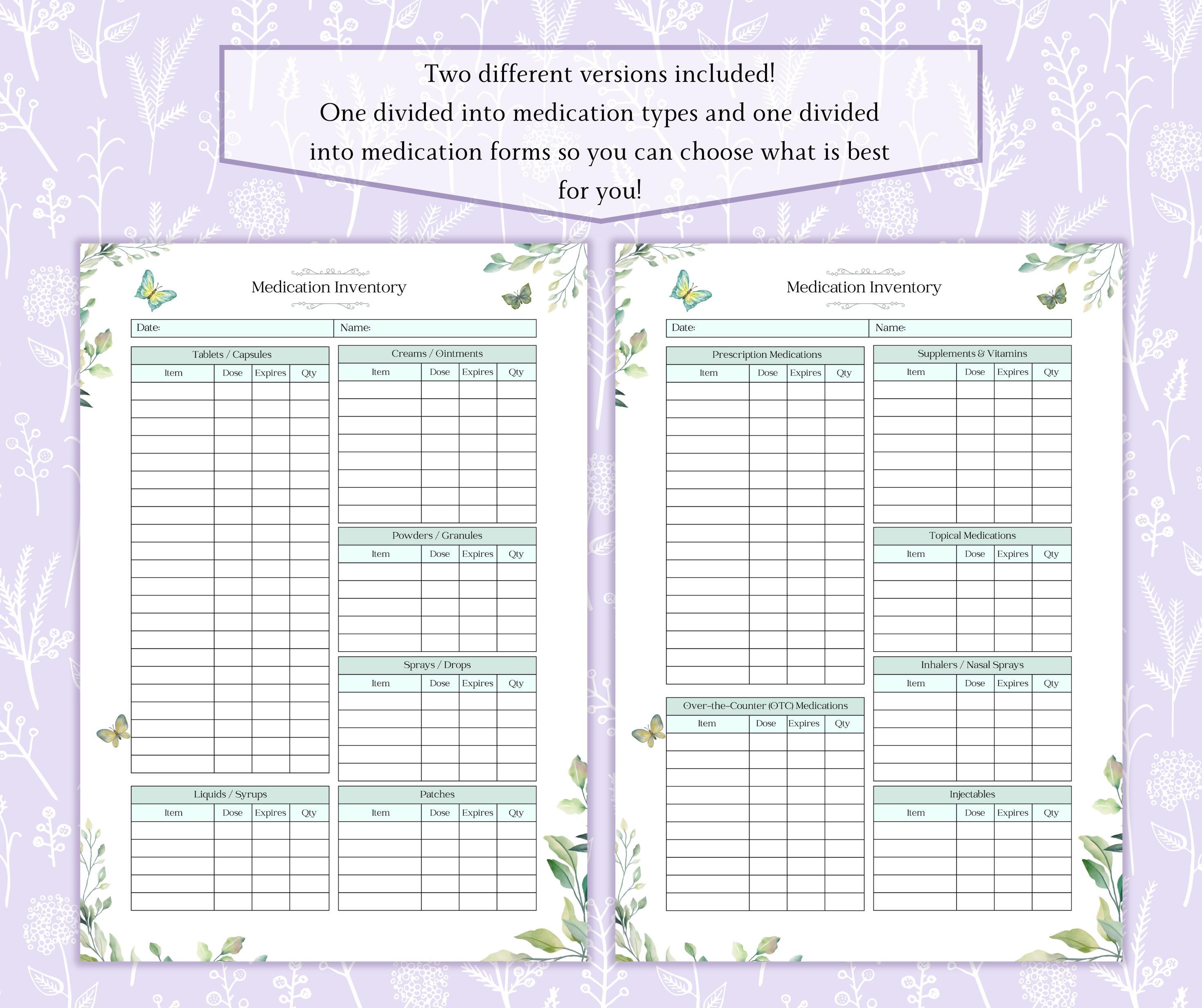 Free Printable Medication Inventory.pdf Medication Tracker Bundle Printable PDF | Weekly Medication Chart ...