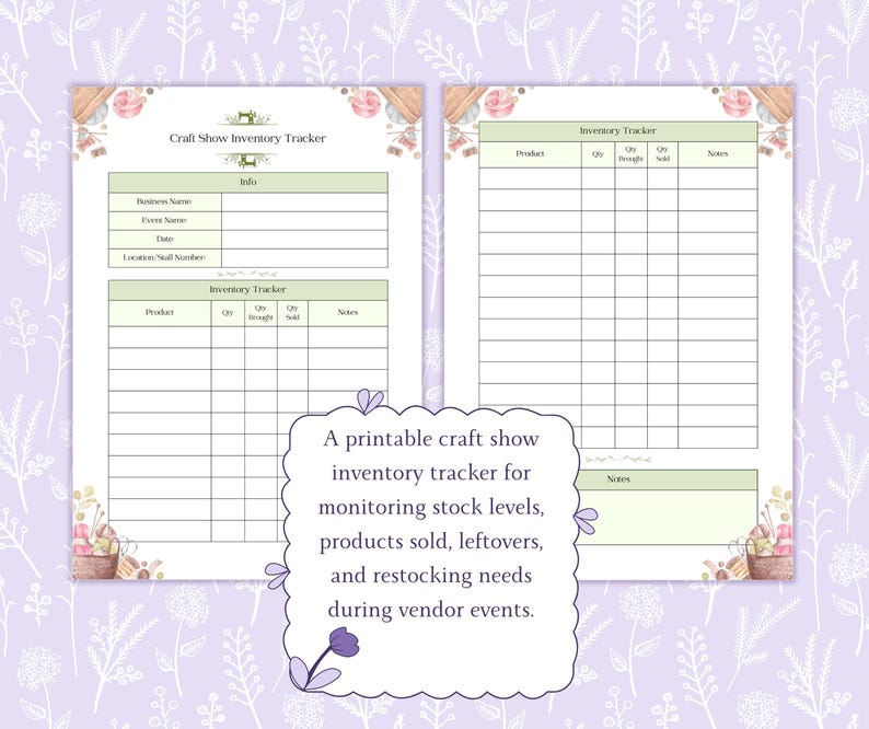 Craft Show Inventory Tracker Printable PDF, Vendor Stock Sheet ...