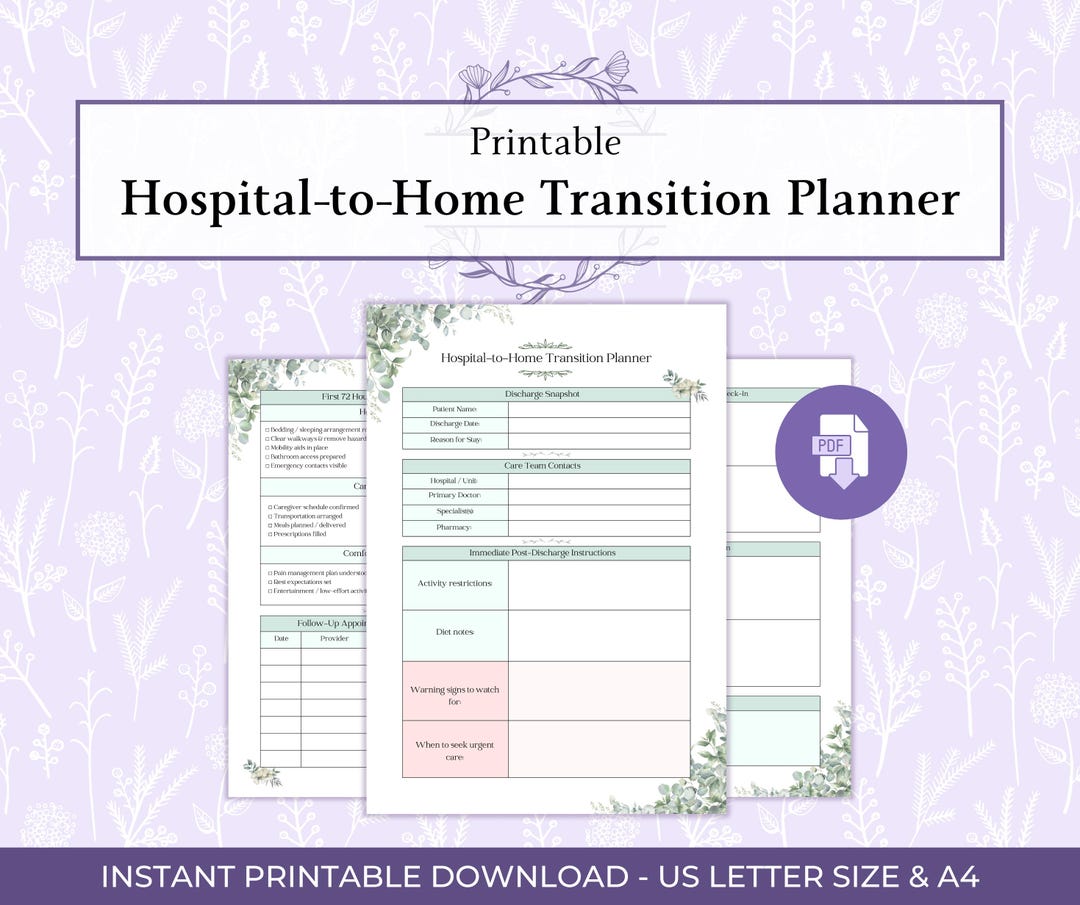 Hospital to Home Transition Planner Printable PDF, Discharge Checklist ...
