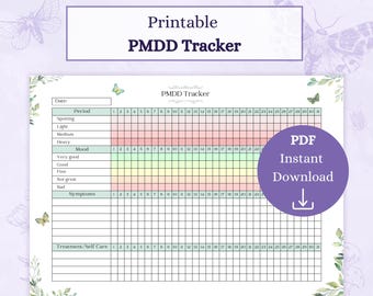 PMDD Tracker Printable PDF | Period Tracker Symptom Journal | Premenstrual Dysphoric Disorder | PMDD Symptom Tracker