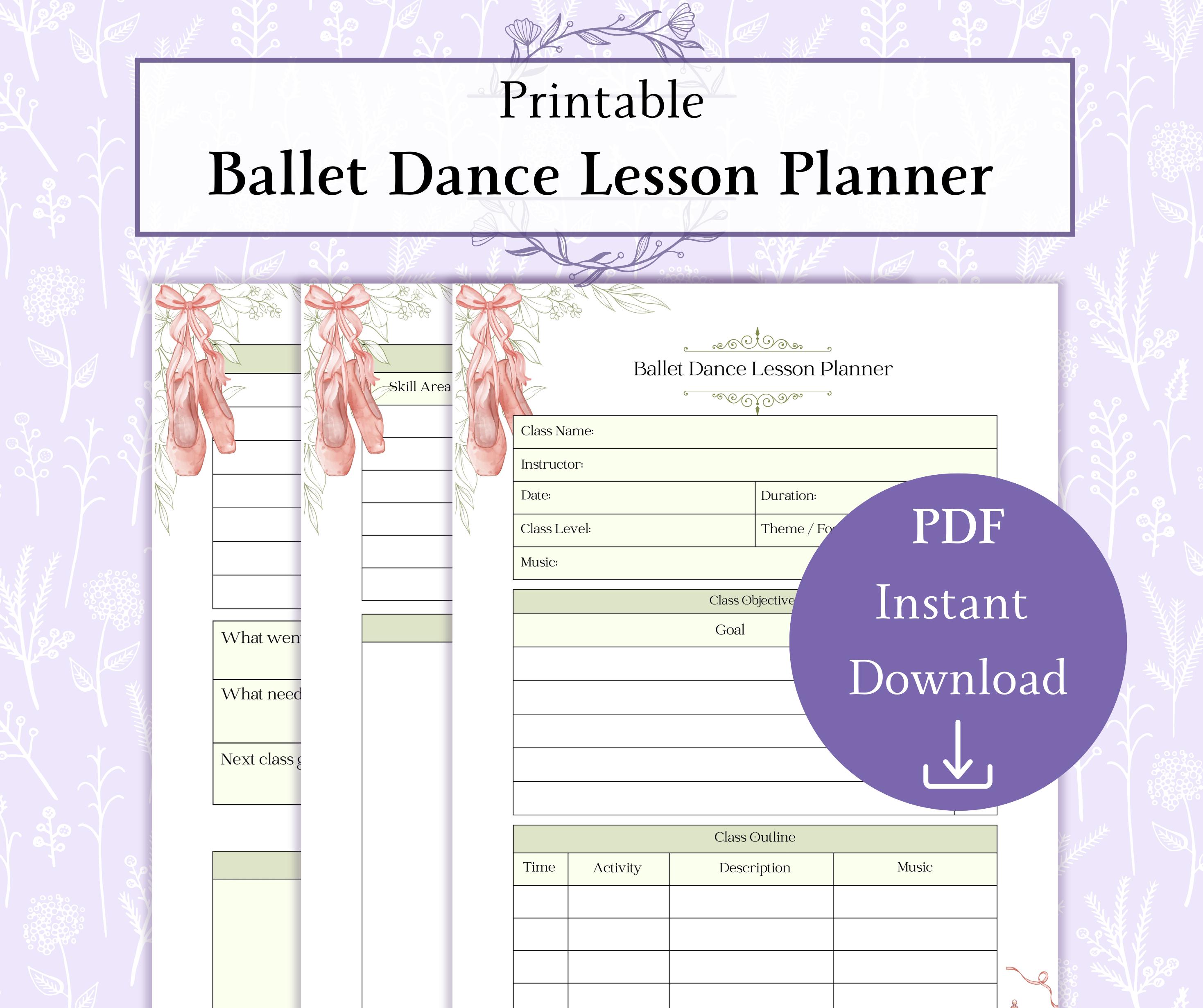 Ballet Dance Lesson Planner Printable PDF, Ballet Teacher Dance Class ...