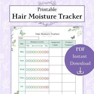 Afdrukbare pdf met haarvochttracker | Oliebalanslogboek | Droge hoofdhuidtracker | Hoofdhuidgezondheidsdagboek | Haarverzorgingstabel