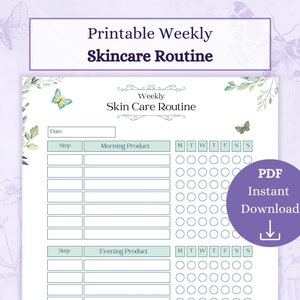 Afdrukbare pdf huidverzorgingsroutine | Schoonheidschecklist | Huidverzorgingsplanner | Wekelijkse huidverzorgingsroutine | Schoonheidsroutine