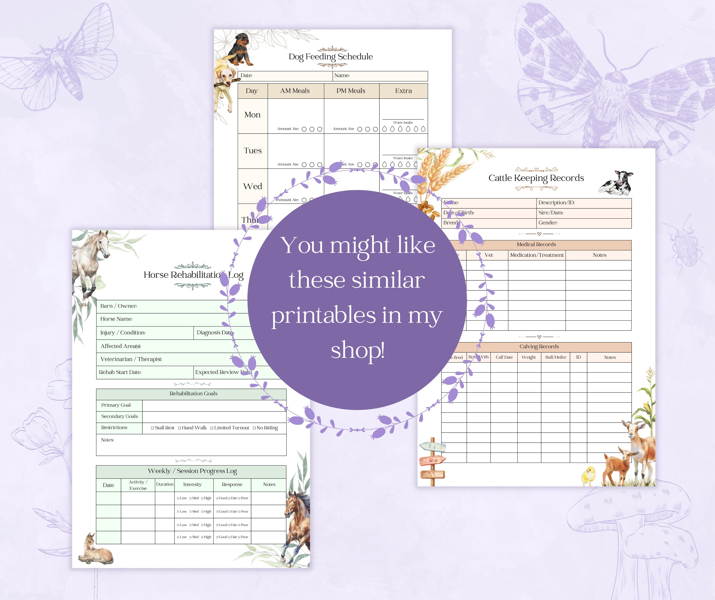 Yield Printable Dairy Cow Milk Yield Tracker Printable PDF, Individual Cow Milk Log ...
