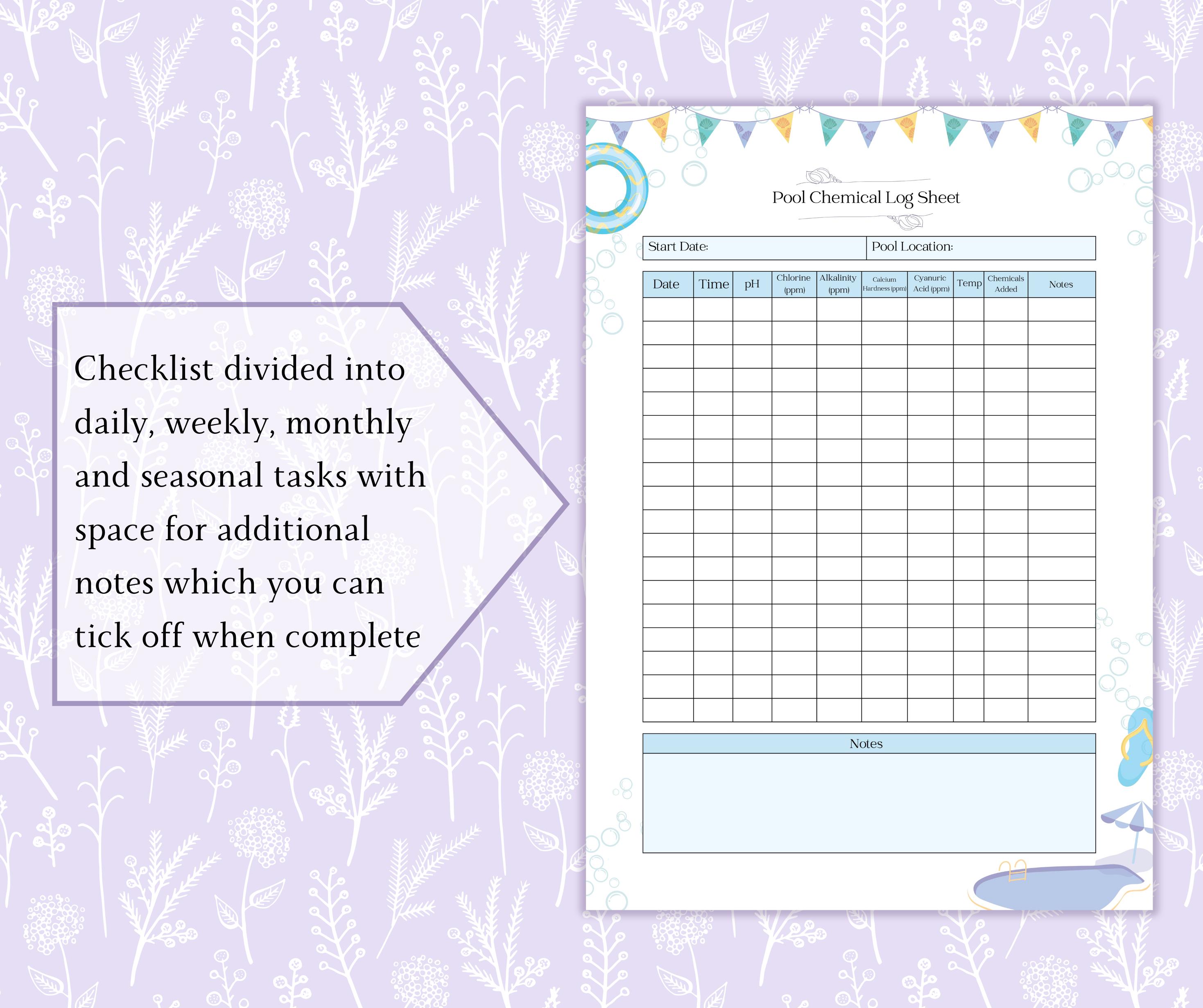 Pool Upkeep Bundle Printable PDF | Pool Maintenance Checklist | Pool ...