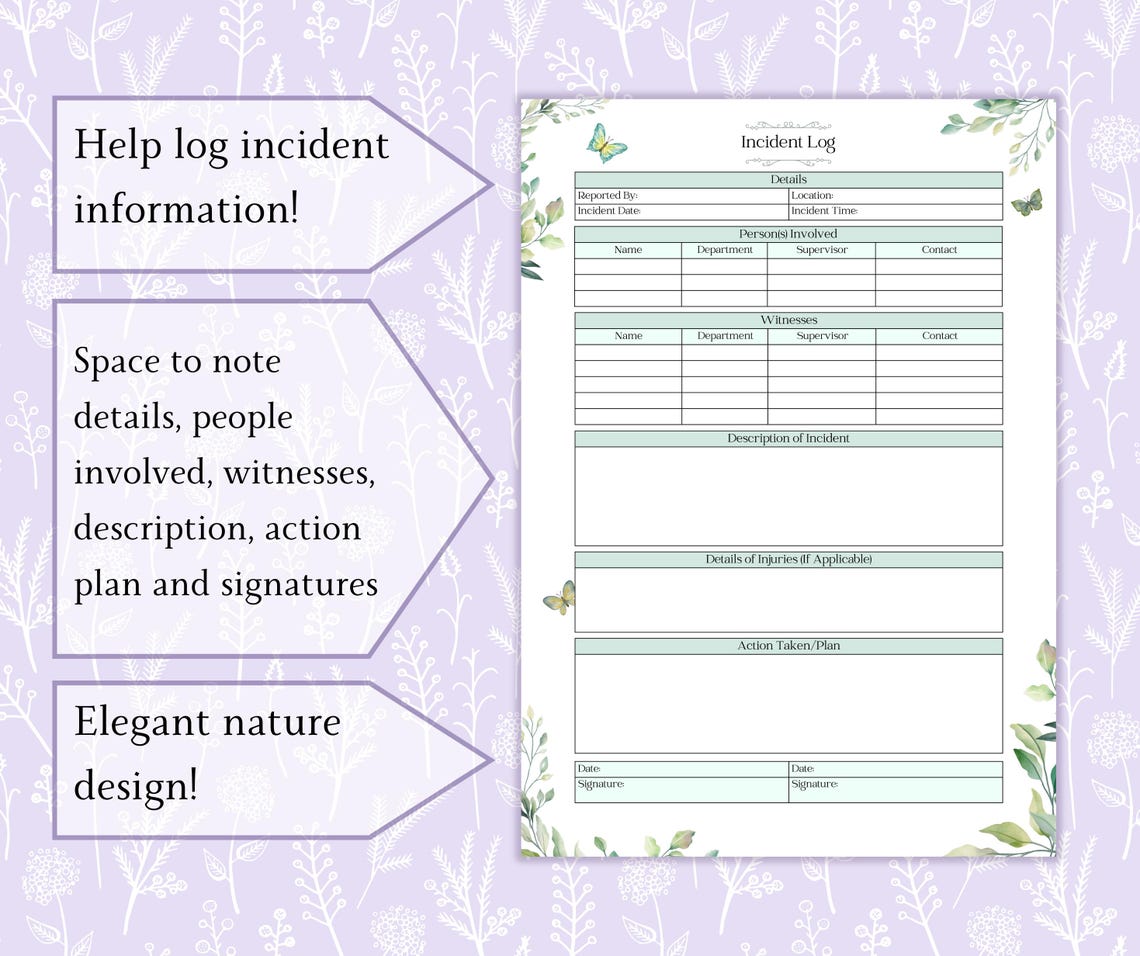 Incident Log Printable PDF | Incident Report Form | Employment Forms ...