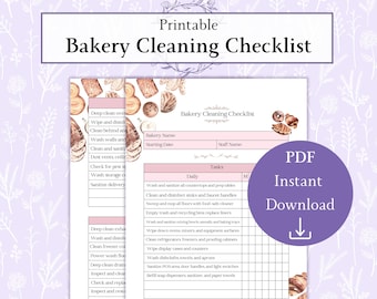 Bakery Cleaning Checklist Printable PDF, Bakery Kitchen Cleaning Schedule, Daily, Weekly & Monthly Bakery Cleaning Planner