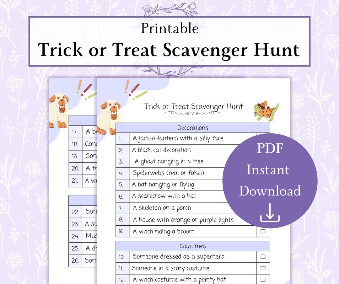 Trick or Treat Scavenger Hunt for Kids Printable PDF | Halloween Game ...
