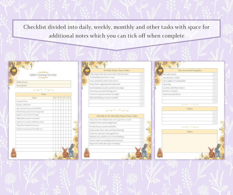 Rabbit Cleaning Checklist Printable PDF, Bunny Care Printable, Litter ...
