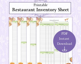 Restaurant Inventory Sheet Printable PDF | Restaurant Checklist | Kitchen Order List | Chef Prep List | Inventory Control