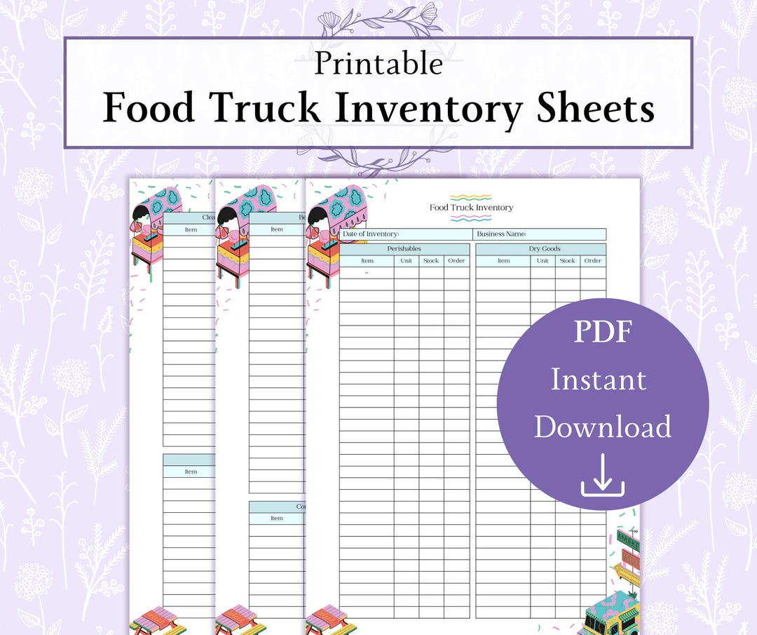 Example Inventory Truck Food Truck Inventory Printable PDF | Food Truck Planner | Restaurant ...