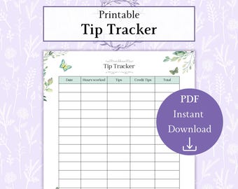 Employee Tip Tracker Printable PDF | Server Tip Tracker | Wait Tip Tracker | Cash Tips Log | Tips Income Tracker