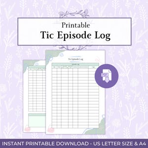 Tic Episode Log Printable PDF, Tourette’s Symptom Tracker, Tic Disorder Episode Sheet, Neurology Medical Binder Insert PDF