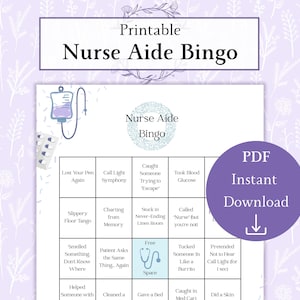 Nurse Aide Bingo Sheet druckbare PDF | CNA Bingo | Pflegeheim Bingo | Pflegeheim Bingo | Pflege Personal Spiele | Team Bau Spiele