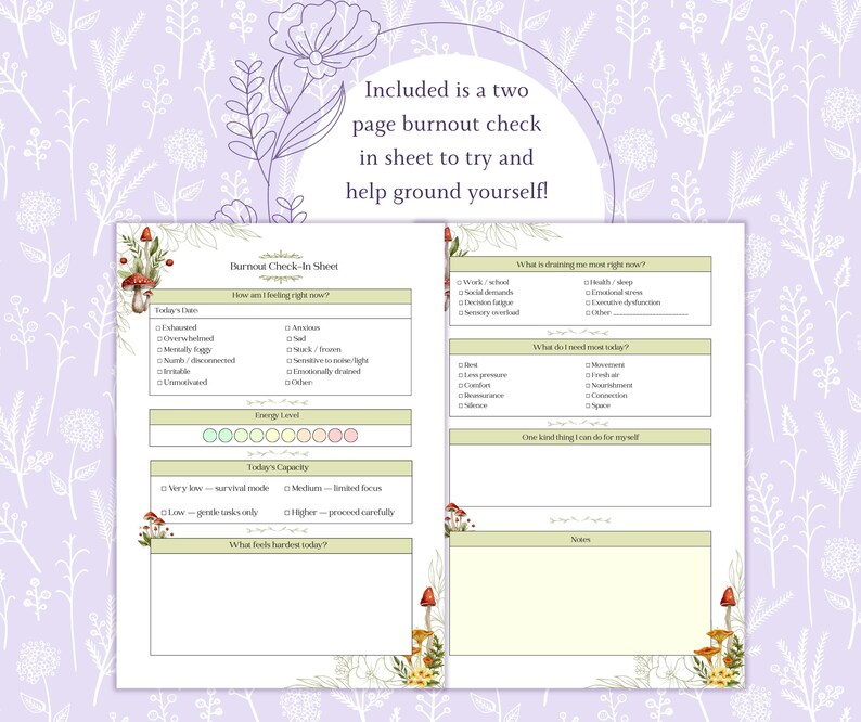 ADHD Burnout Check-in Printable PDF, Gentle Daily Self Check Worksheet ...