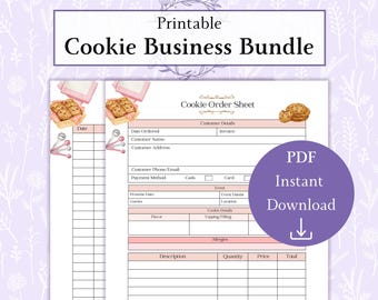 Cookie Business Bundle Printable PDF | Cookie Order Form | Cookie Sales Tracker | Bakery Order Sheet | Baker Order Tracker