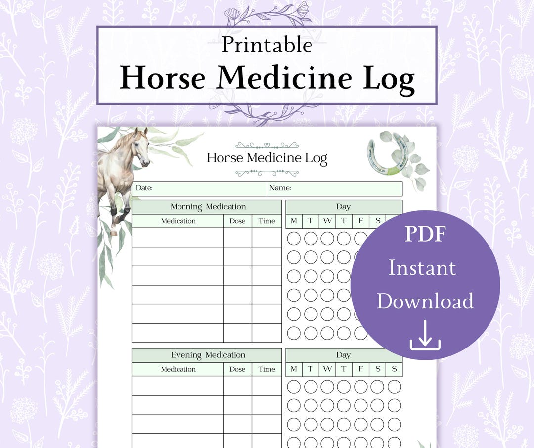 Horse Medicine Log Printable PDF | Equine Weekly Medication Tracker ...