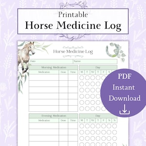 Pferd Medizin Logbuch Druckbare PDF | Wochenplaner für Pferde | Checkliste Pferdepflege | Pferdepflege Tracker