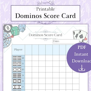 Tarjeta de puntuación de dominó imprimible en formato PDF / Tablero de puntuación de dominó / Tablero de recuento de dominó / Hoja de puntuación del juego de dominó