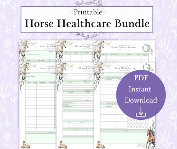 Horse Healthcare Bundle Printable PDF | Horse Info Sheet | Horse Care Tracker | Horse Vet Records